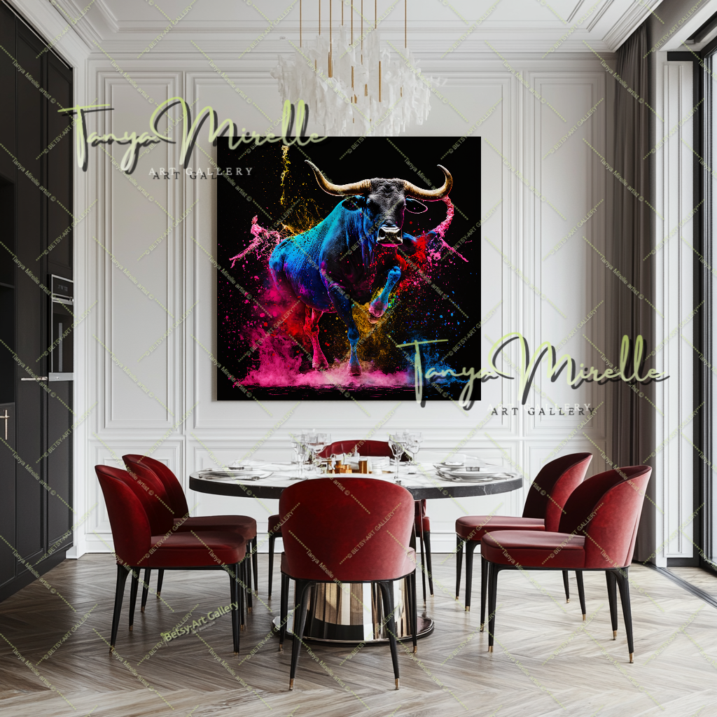 Colorful Bull Painting – Contemporary Wildlife Canvas Print