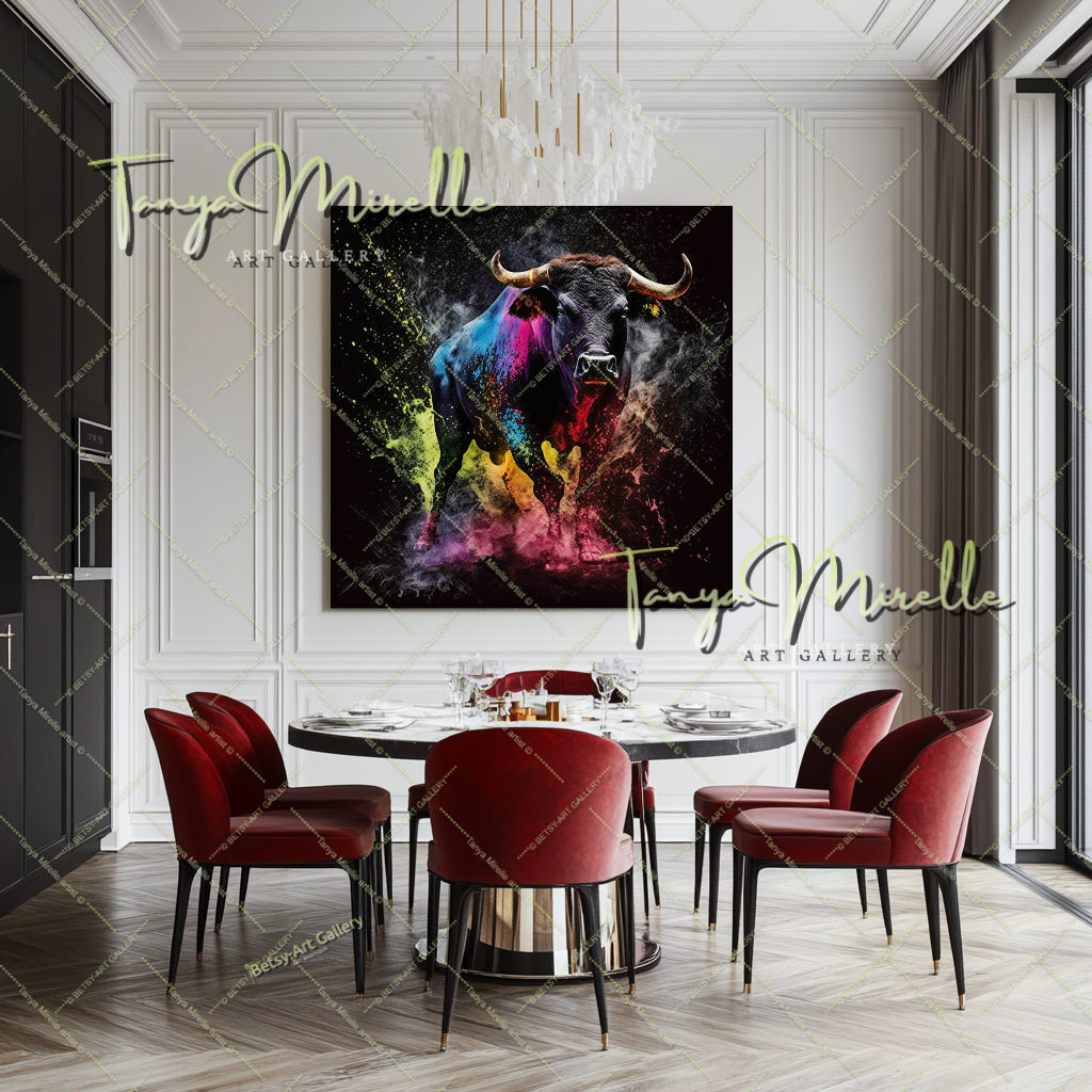 Colorful Bull Painting – Contemporary Wildlife Canvas Print