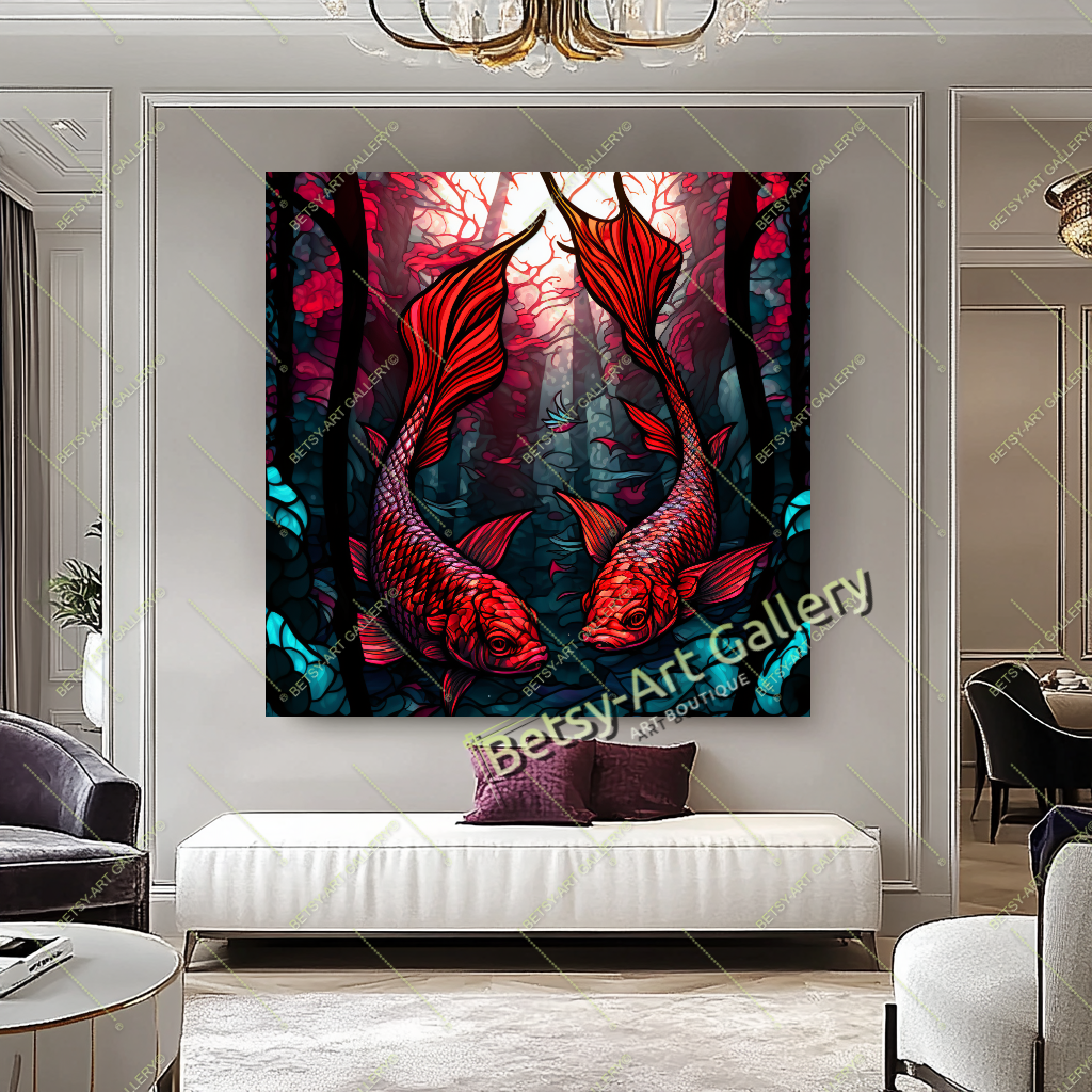 Japanese Koi Fish Wall Decor – Modern Abstract Canvas