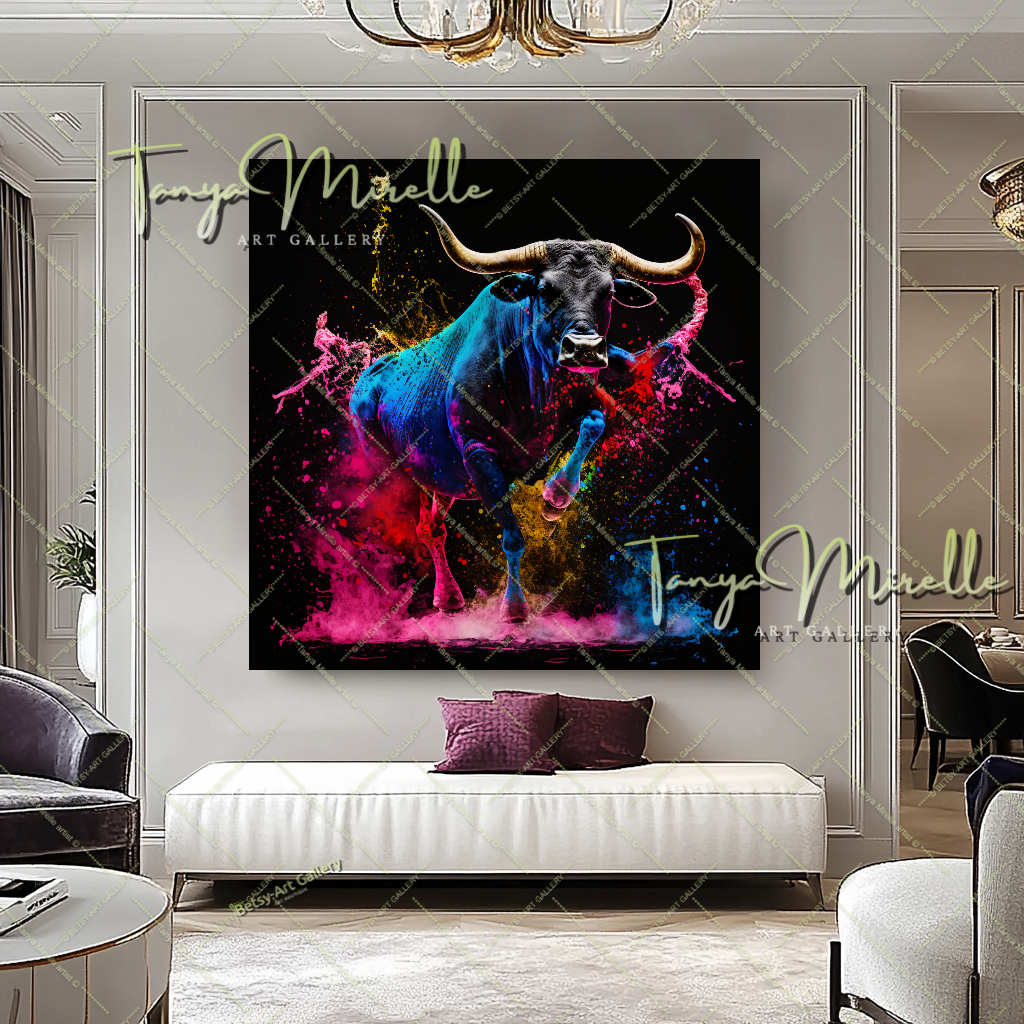 Colorful Bull Painting – Contemporary Wildlife Canvas Print
