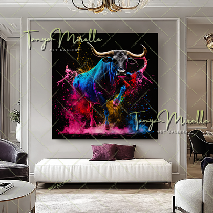 Colorful Bull Painting – Contemporary Wildlife Canvas Print