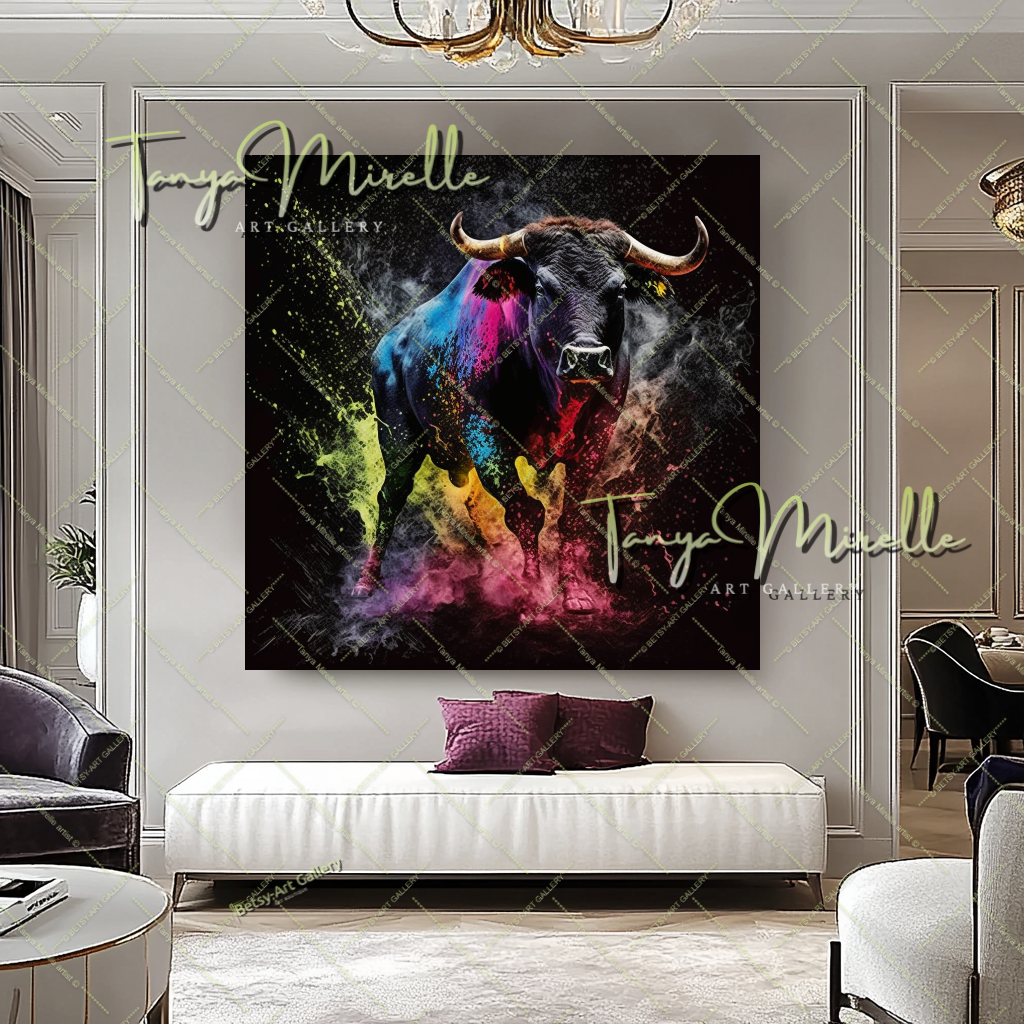 Colorful Bull Painting – Contemporary Wildlife Canvas Print