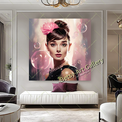 Hollywood Style Audrey Hepburn Portrait Canvas Print, Elegant Wall Decor