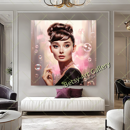 Hollywood Style Audrey Hepburn Portrait Canvas Print, Elegant Wall Decor